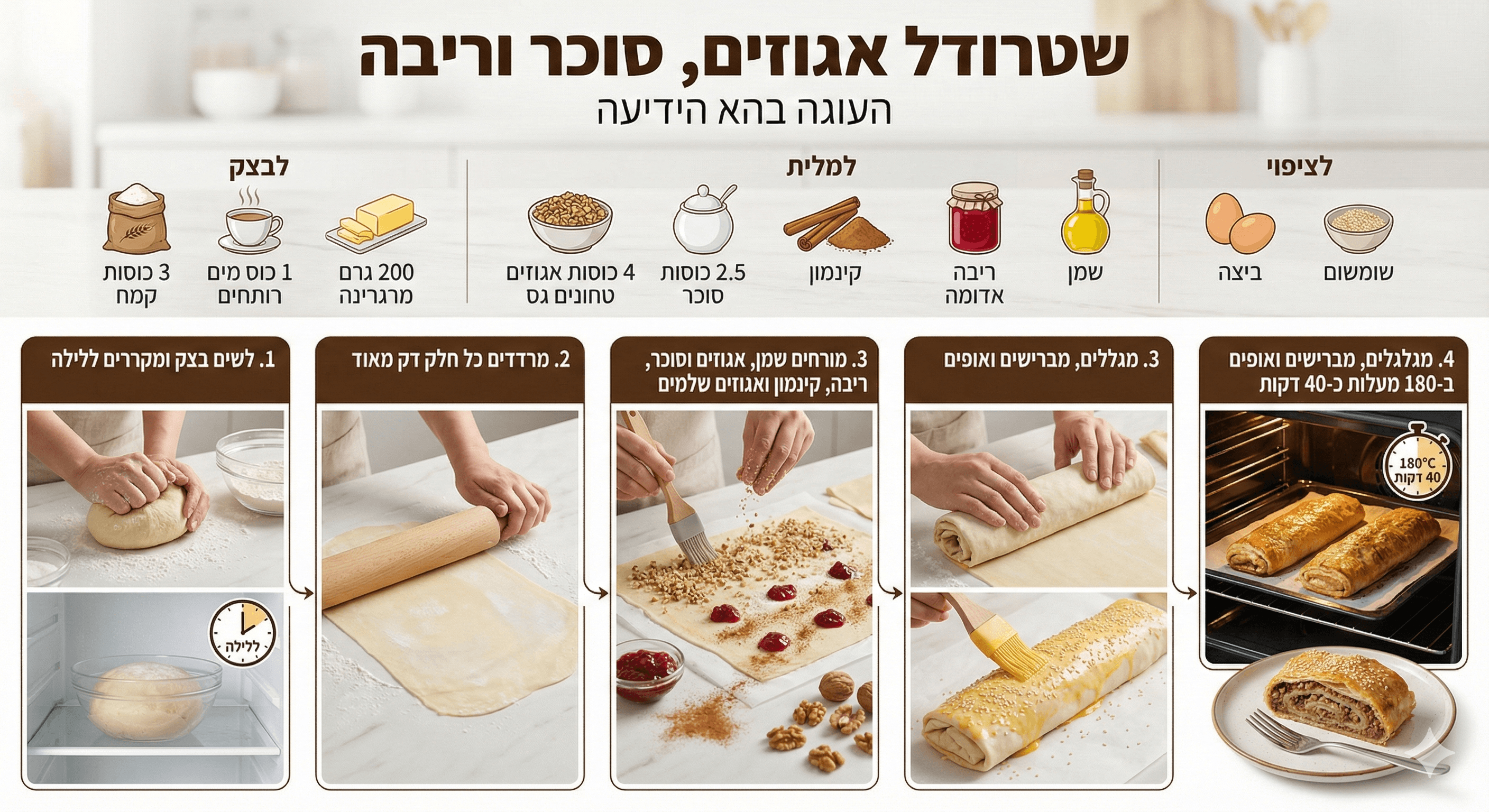 שטרודל אגוזים, סוכר וריבה