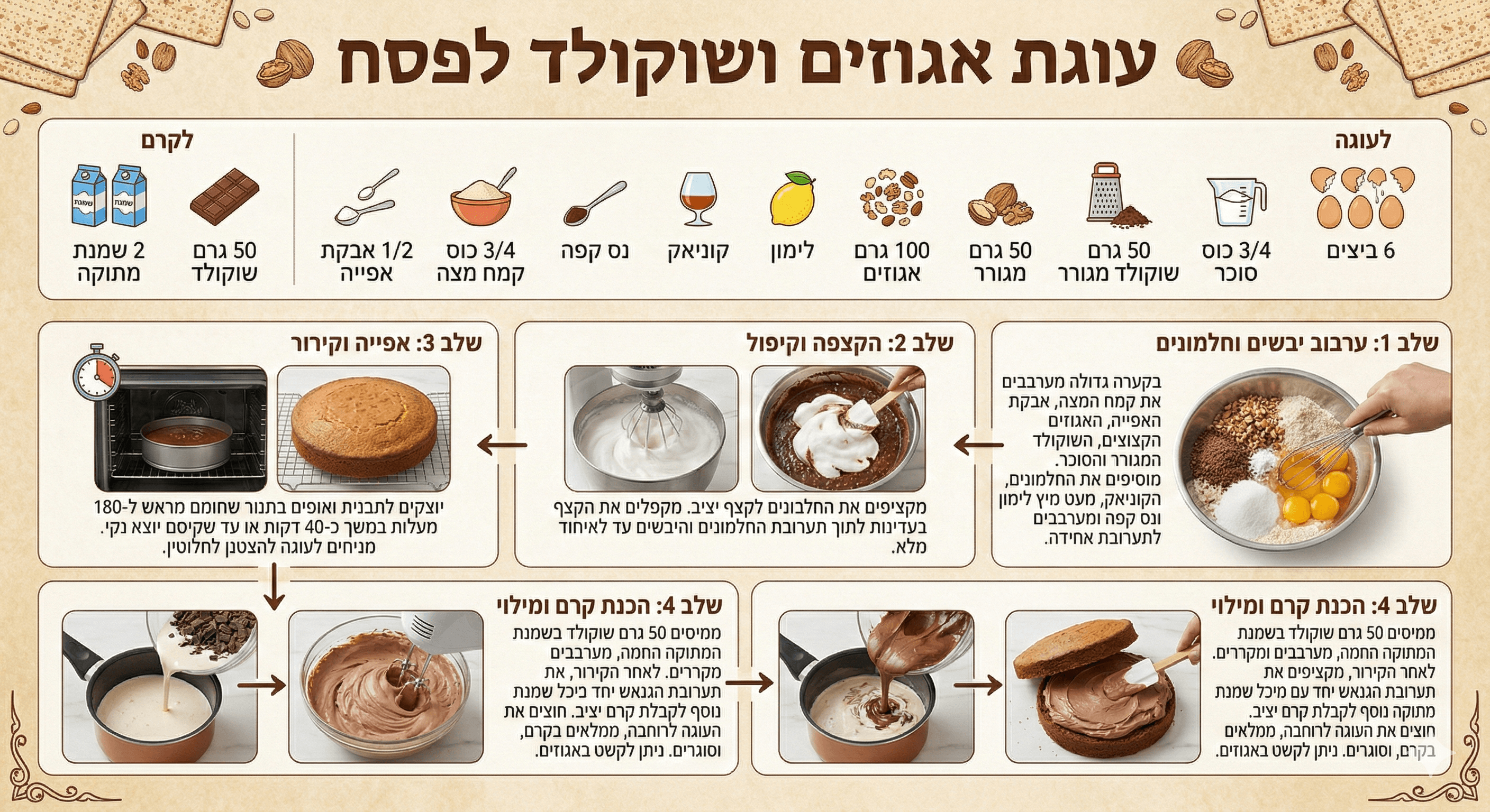 עוגת אגוזים ושוקולד לפסח